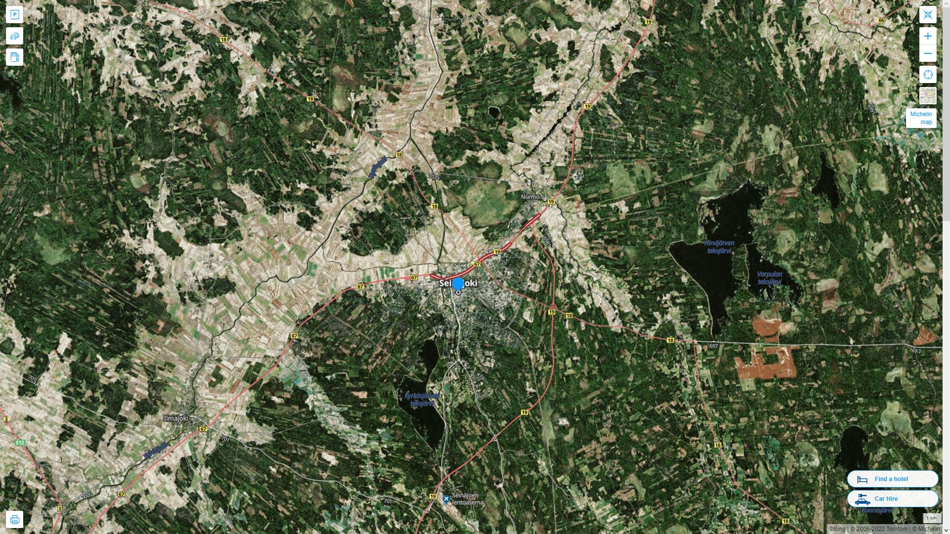 Seinajoki Finlande Autoroute et carte routiere avec vue satellite